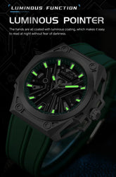 MEGIR Skeleton Dial Men Mechanical Watch Silicone Strap 316 Stainless Steel Case 50M Waterproof Automatic Wristwatches Men&