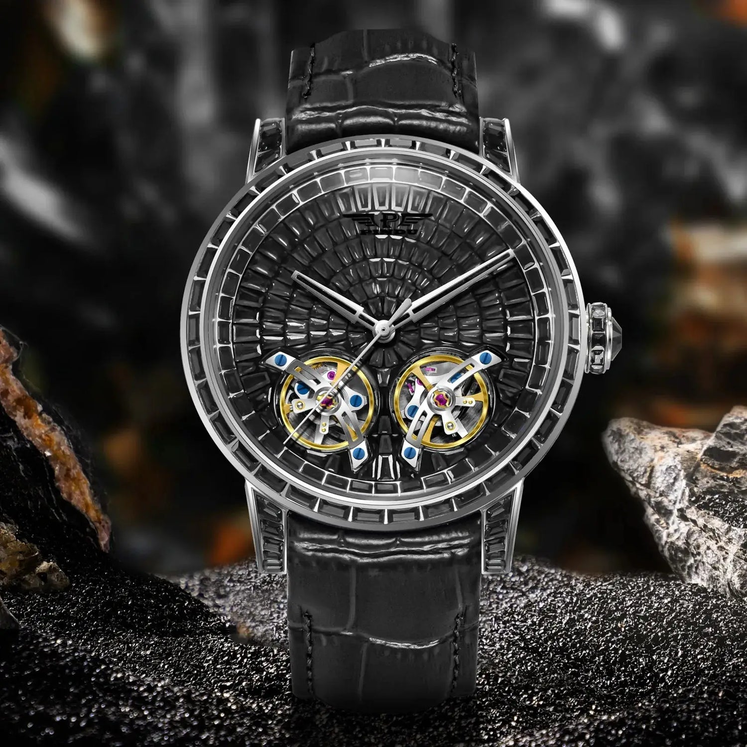 2026 PINDU Design New 46MM Diamond Mechanical Watch Men Top Luxury Double Flying Wheel Watch Sapphire Glass Waterproof Watch MEN Inspirational Watches