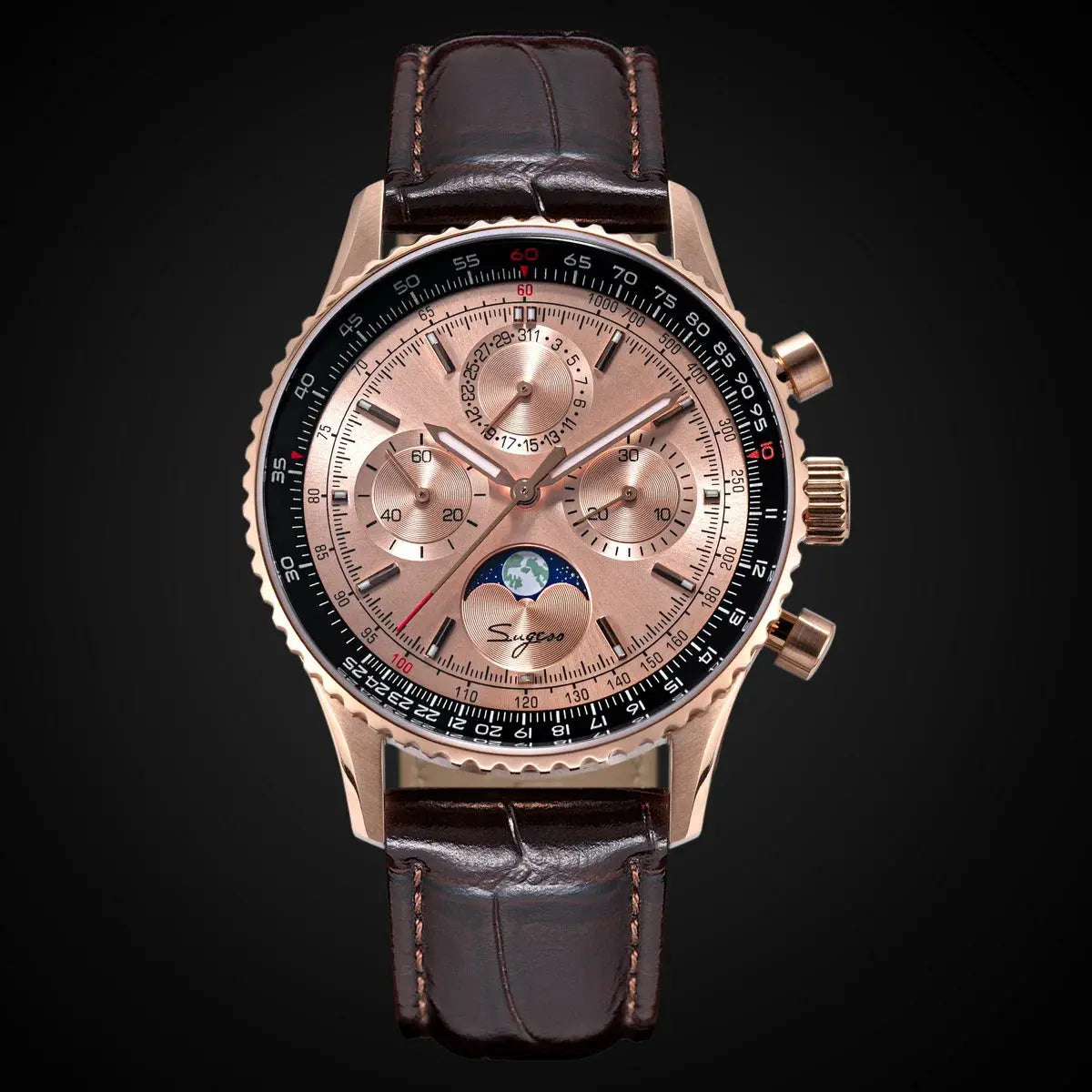 Moon phase Pilot Chronograph Mechanical Tianjin ST1908 Movement Inspirational Watches