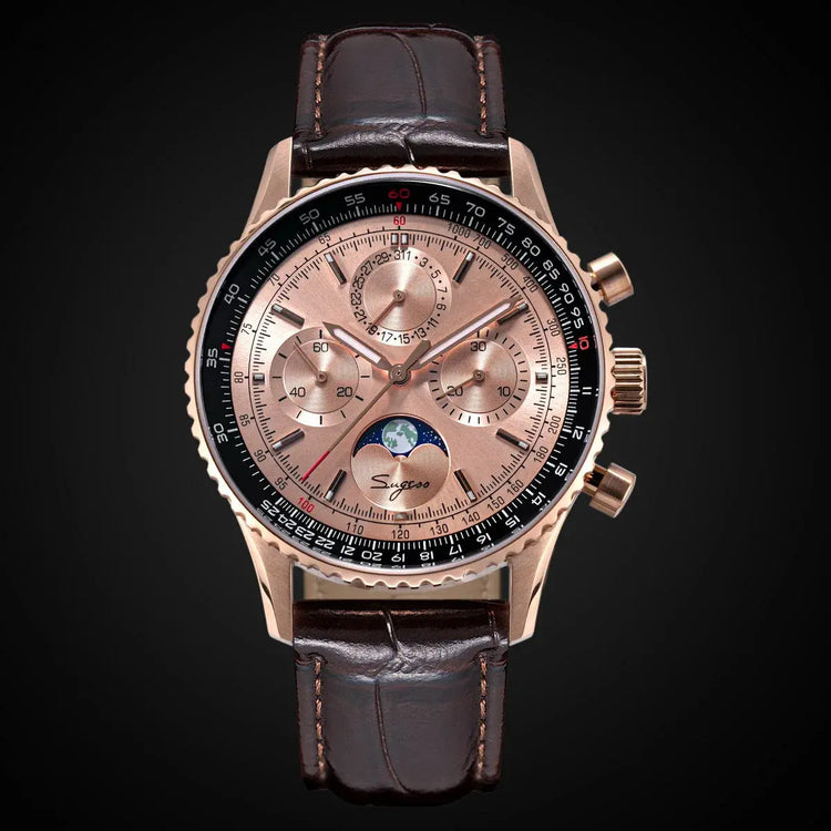 Moon phase Pilot Chronograph Mechanical Tianjin ST1908 Movement Inspirational Watches
