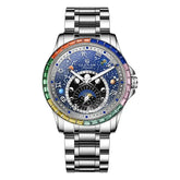 GLENAW Watches Original Design Diamond Constellation Rotating Dial Stainless Steel Luxury Men&