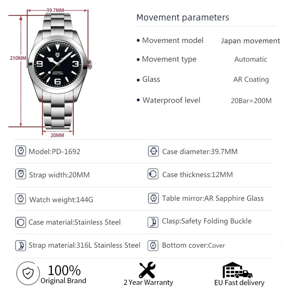 Sapphire Glass AR Coated Automatic Luminous Watch for Men Inspirational Watches
