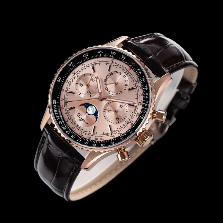 Moon phase Pilot Chronograph Mechanical Tianjin ST1908 Movement Inspirational Watches