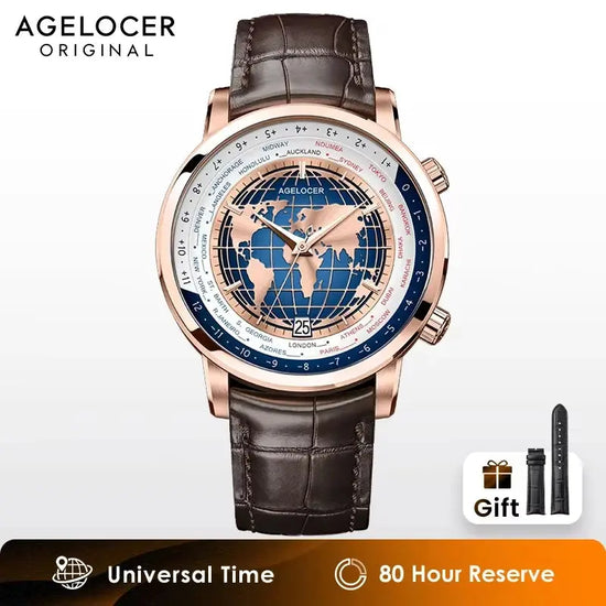 World Time Automatic Mechanical Calendar Stainless Steel Inspirational Watches