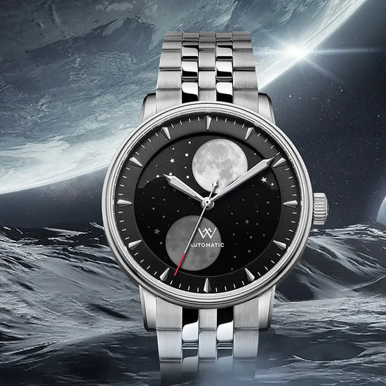 Lunar Moon Phase Automatic Mechanical Sapphire Waterproof Twin Moons Inspirational Watches