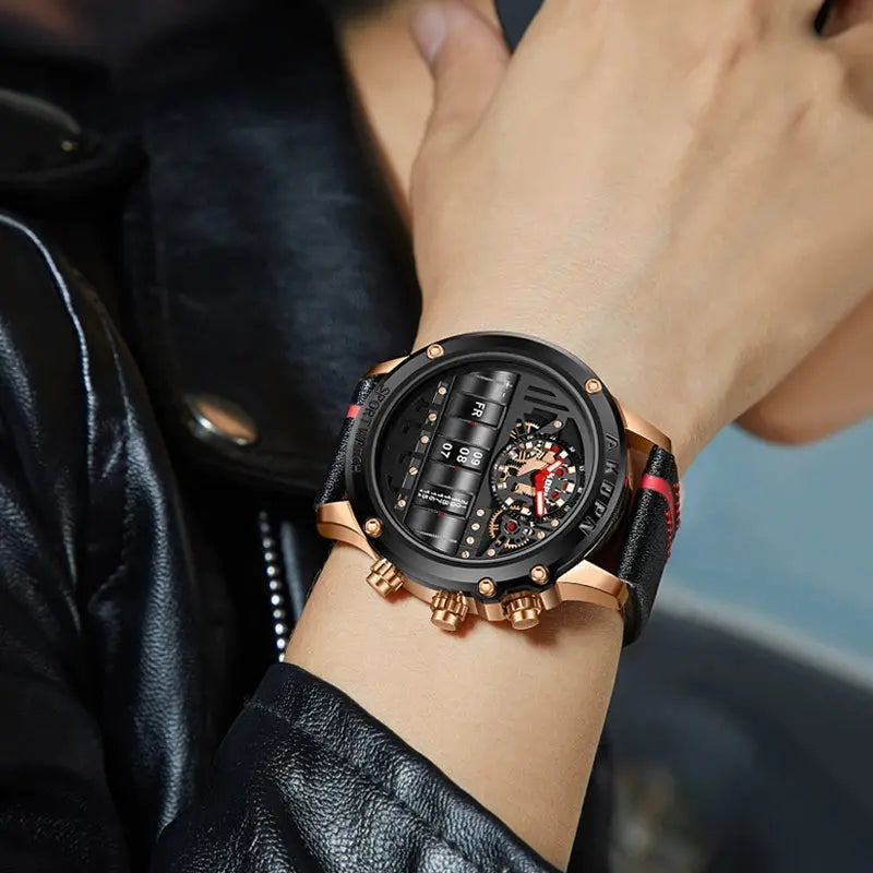 Luxury Mechanical Watch Unique Rotate Date Leather Strap Inspirational Watches