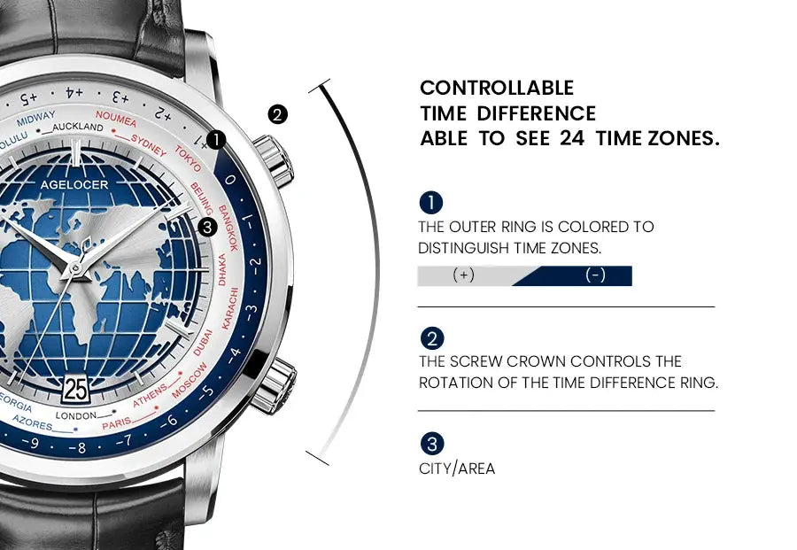 World Time Luxury Business Formal Automatic Mechanical Inspirational Watches