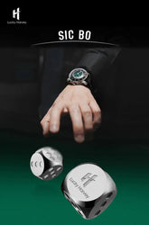 Lucky Harvey Sic Bo Dial Automatic Mechanical Watches for Men 2.5MM Micro-carving Dice Cambered Sapphire Funny Party Game Watch Inspirational Watches
