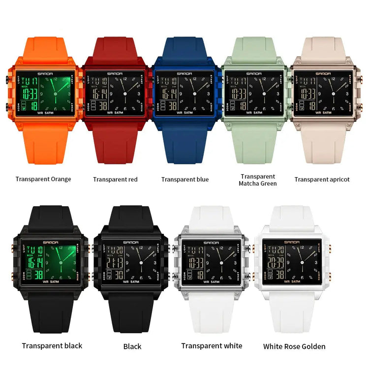 Square Dual Time Electronic Watch Waterproof - Inspirational Watches