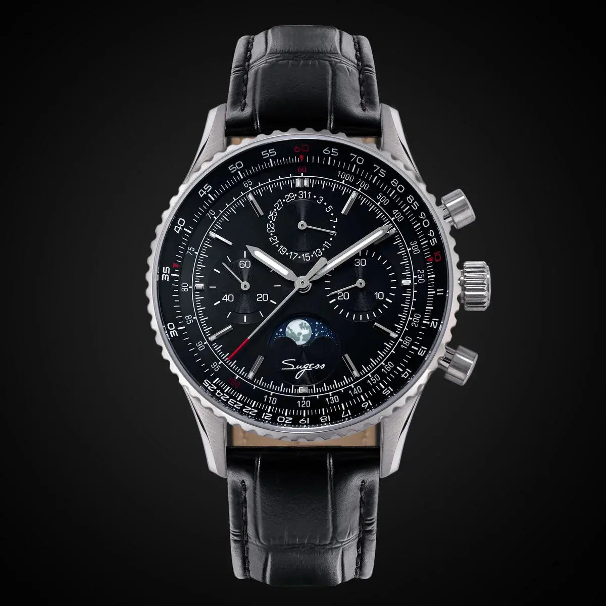 Moon phase Pilot Chronograph Mechanical Tianjin ST1908 Movement Inspirational Watches