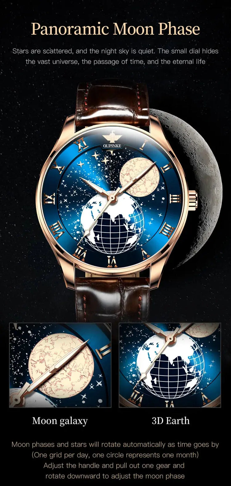 Moon Phase Starry Sky Japan Automatic Mechanical Wristwatch Inspirational Watches