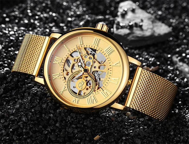 Mechanical Hand Wind Watch for Men Top Brand Luxury Fashion Skeleton Mesh Strap Wristwatch Male Clock Montre Homme Drop Shipping Inspirational Watches