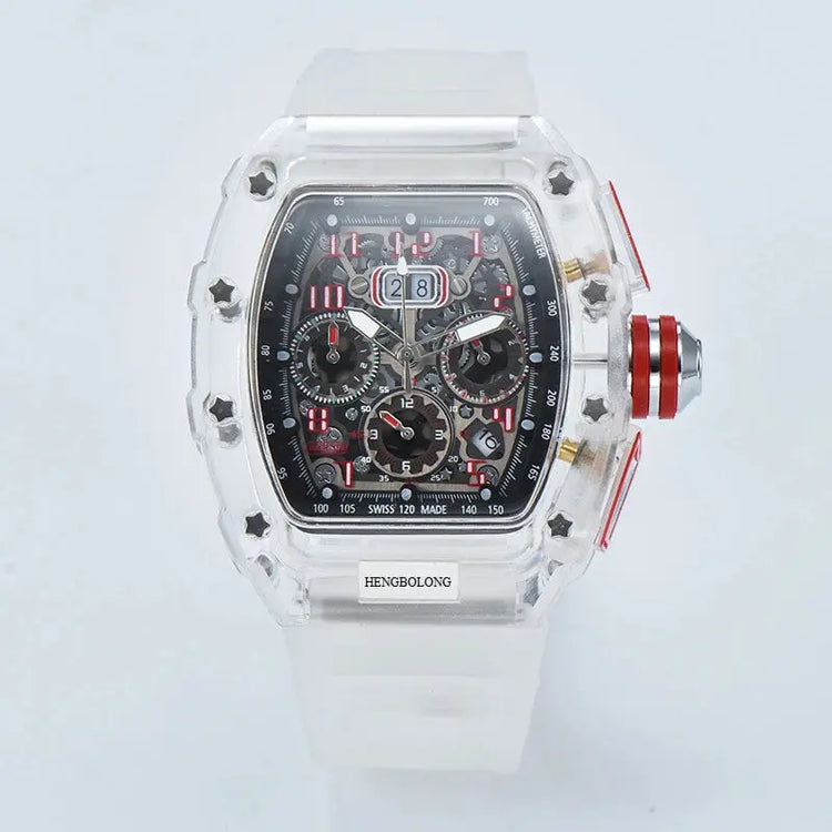 six-pin multi-functional running second engraving hollow quartz watch - Inspirational Watches
