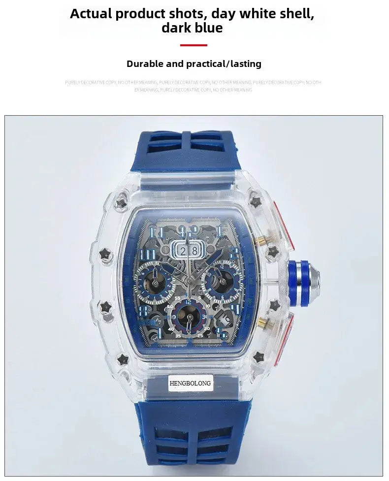 six-pin multi-functional running second engraving hollow quartz watch - Inspirational Watches