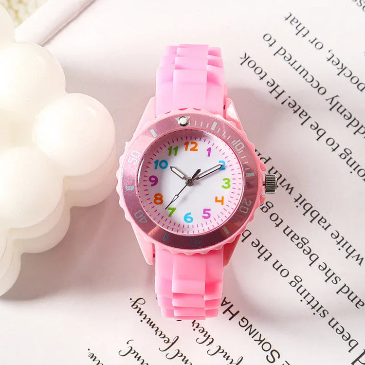 Analog Kids Watch Silicone Band Colorful Number Inspirational Watches