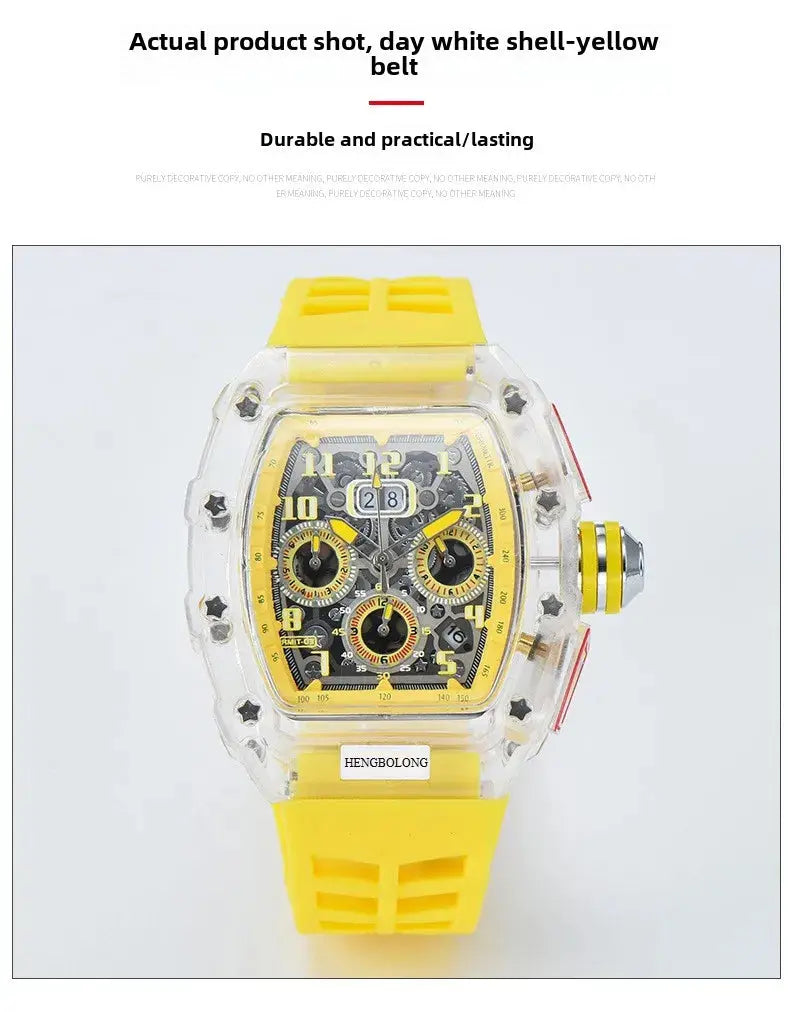 six-pin multi-functional running second engraving hollow quartz watch - Inspirational Watches