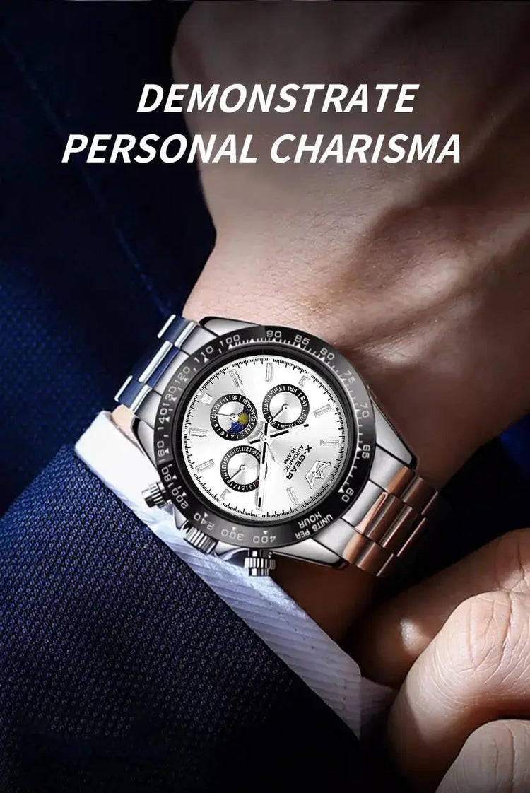 Automatic Watch with Ceramic Bezel Three Eyes Six Hands Waterproof Luminous - Inspirational Watches
