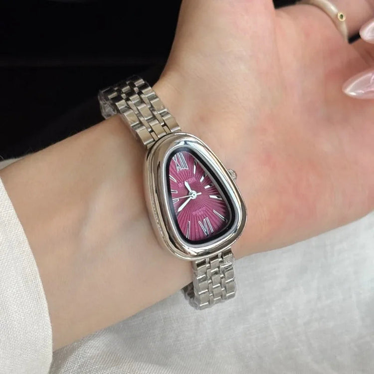 Brand Snake Head Dial Women Watch Luxury Ladies Quartz Watches Droplet Shaped Roman Numeral Steel Strap Wristwatches Gift Clock Inspirational Watches