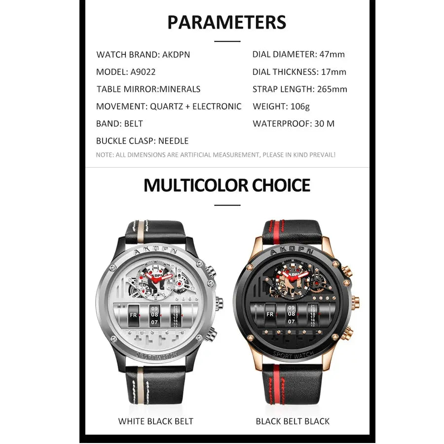 Luxury Mechanical Watch Unique Rotate Date Leather Strap Inspirational Watches