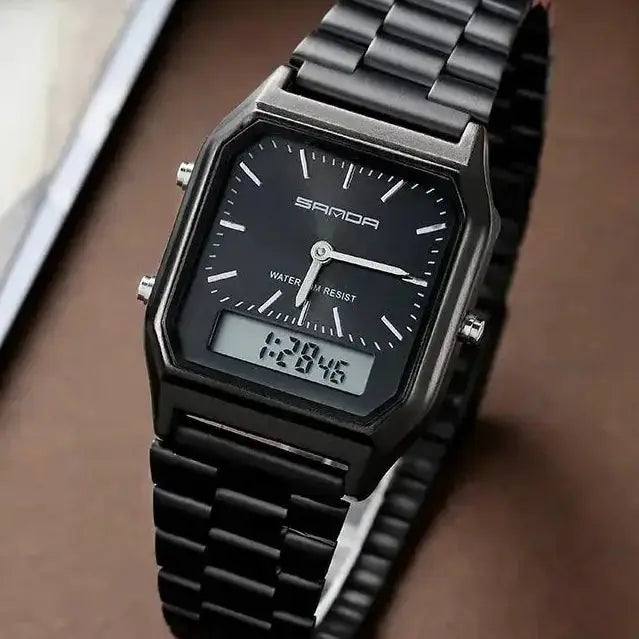 Stainless Steel LED Digital Dual Display Clock Waterproof Sports Watch Inspirational Watches