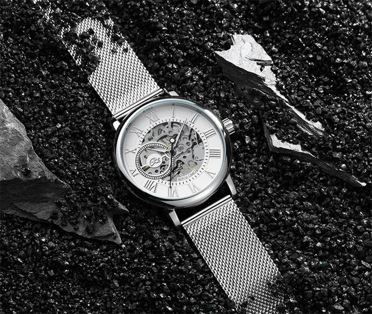 Mechanical Hand Wind Watch for Men Top Brand Luxury Fashion Skeleton Mesh Strap Wristwatch Male Clock Montre Homme Drop Shipping Inspirational Watches