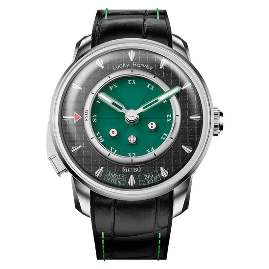 Lucky Harvey Sic Bo Dial Automatic Mechanical Watches for Men 2.5MM Micro-carving Dice Cambered Sapphire Funny Party Game Watch Inspirational Watches