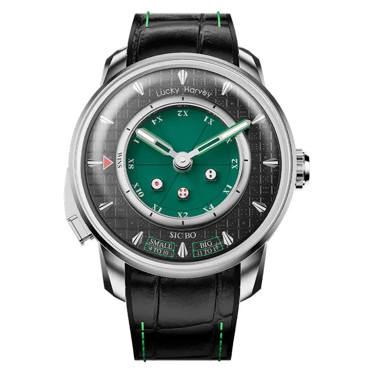Lucky Harvey Sic Bo Dial Automatic Mechanical Watches for Men 2.5MM Micro-carving Dice Cambered Sapphire Funny Party Game Watch Inspirational Watches