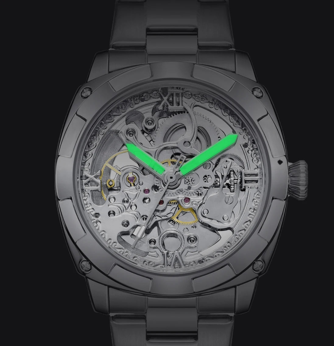 Men automatic watch luxury mechanical watches waterproof skeleton  wholesale stainless steel gift watch Inspirational Watches
