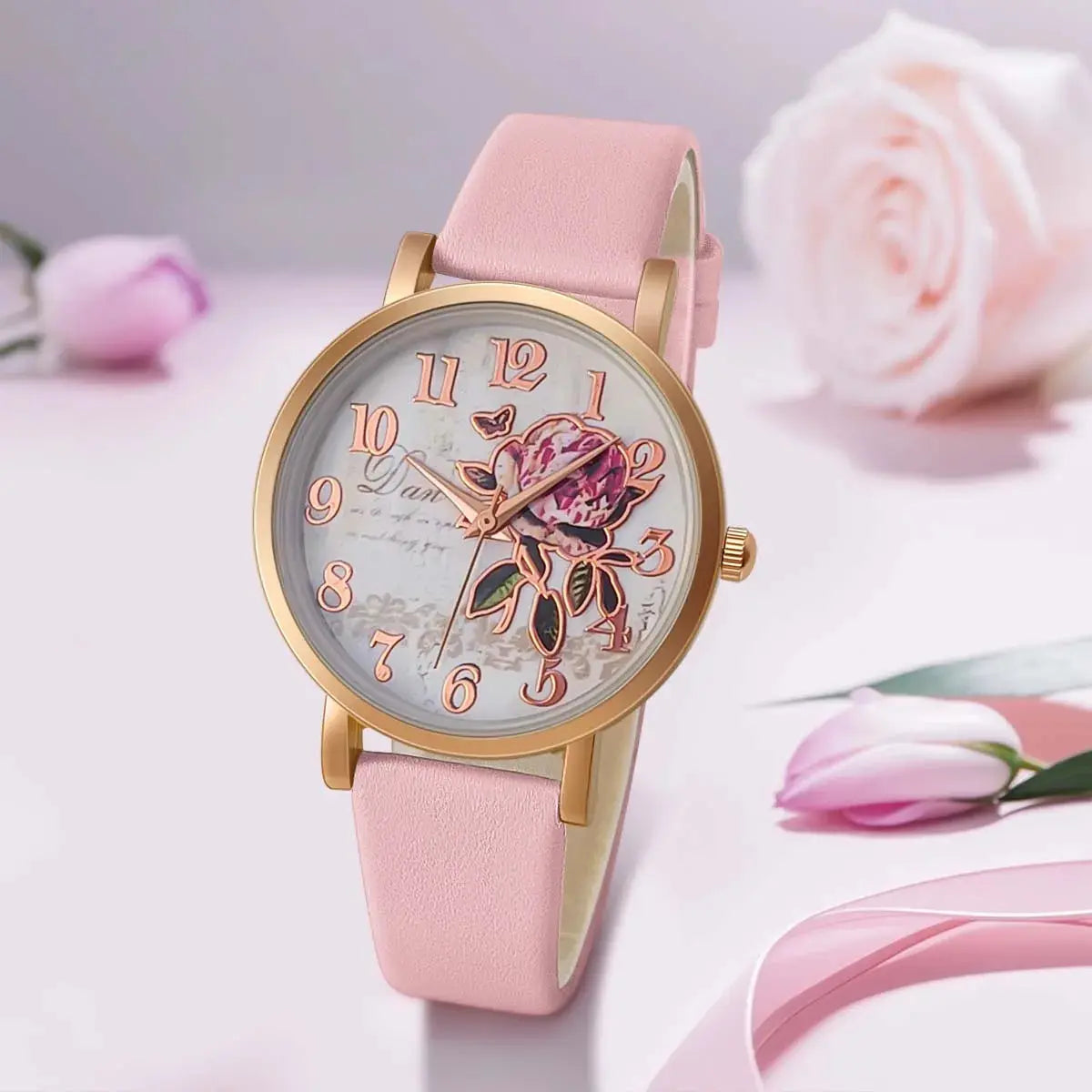 Fashion Casual Luxury Women Peony Dial PU Leather Quartz Watch Elegant - Inspirational Watches