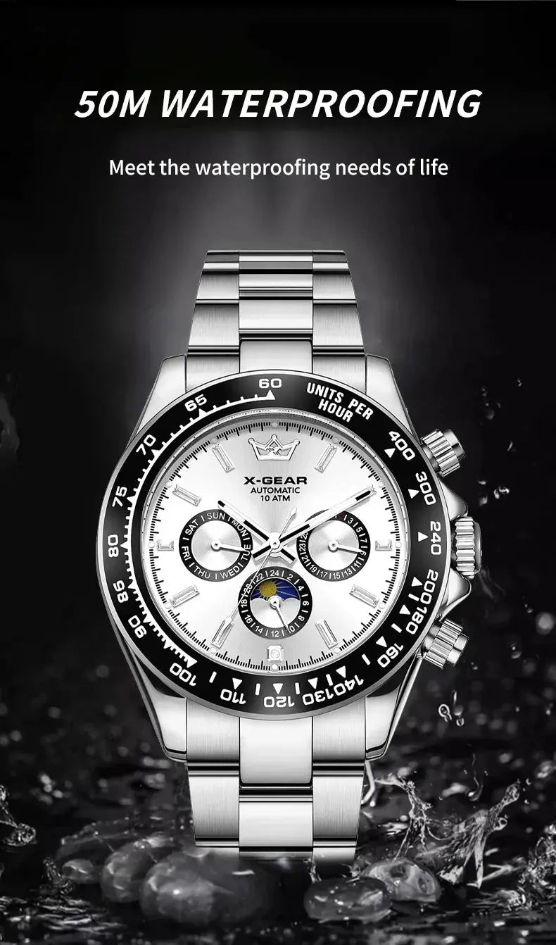 Automatic Watch with Ceramic Bezel Three Eyes Six Hands Waterproof Luminous - Inspirational Watches