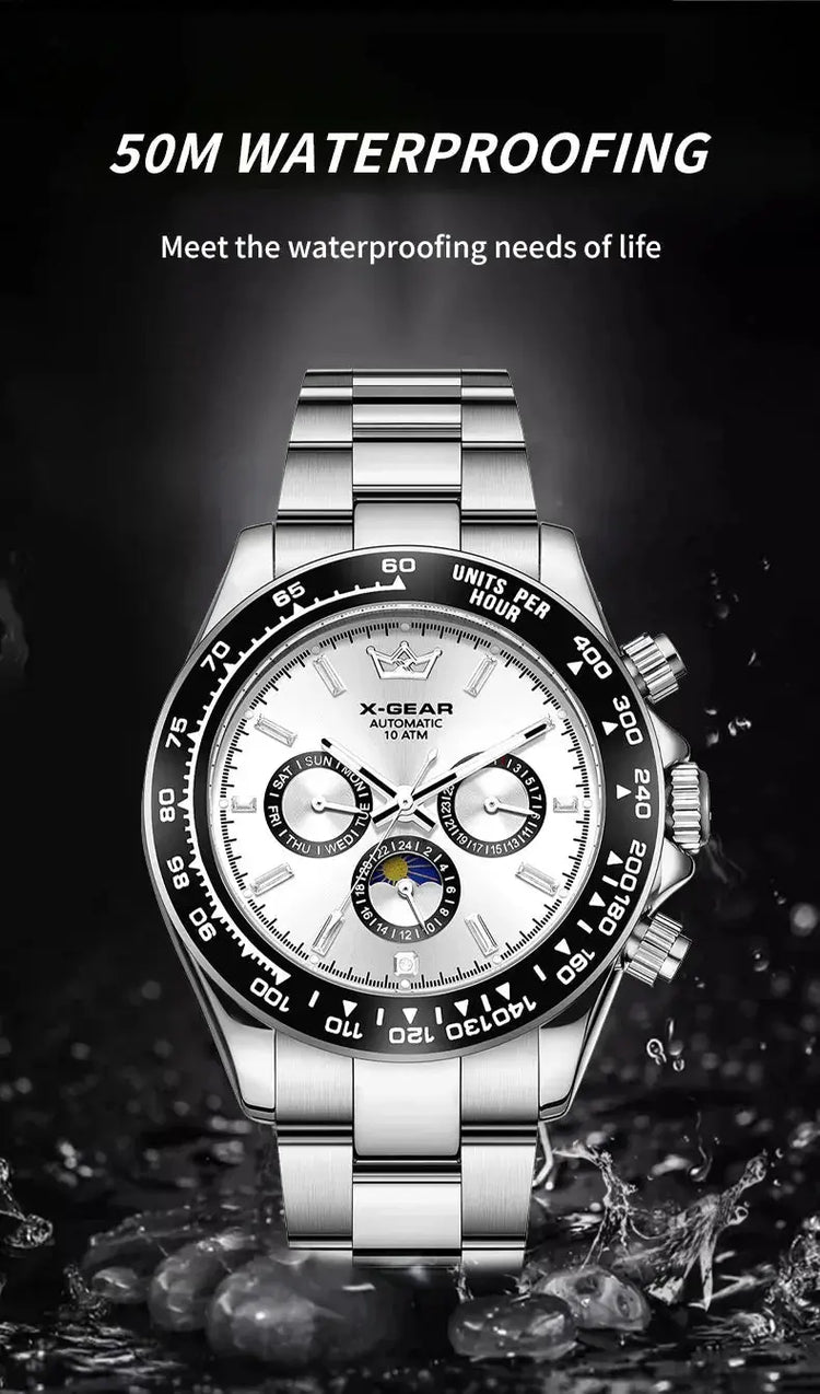 Automatic Watch with Ceramic Bezel Three Eyes Six Hands Waterproof Luminous - Inspirational Watches
