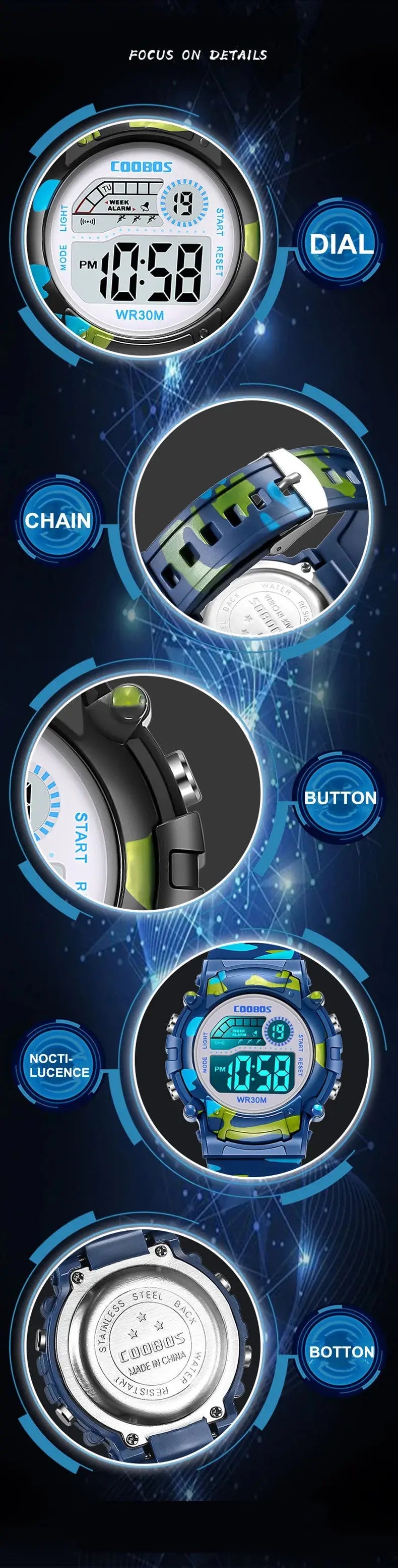 Waterproof Luminous Sport LED Digital Watches for Kids Inspirational Watches