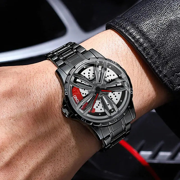 Automotive Wheel Hub Watch with 360° rotating racing dial