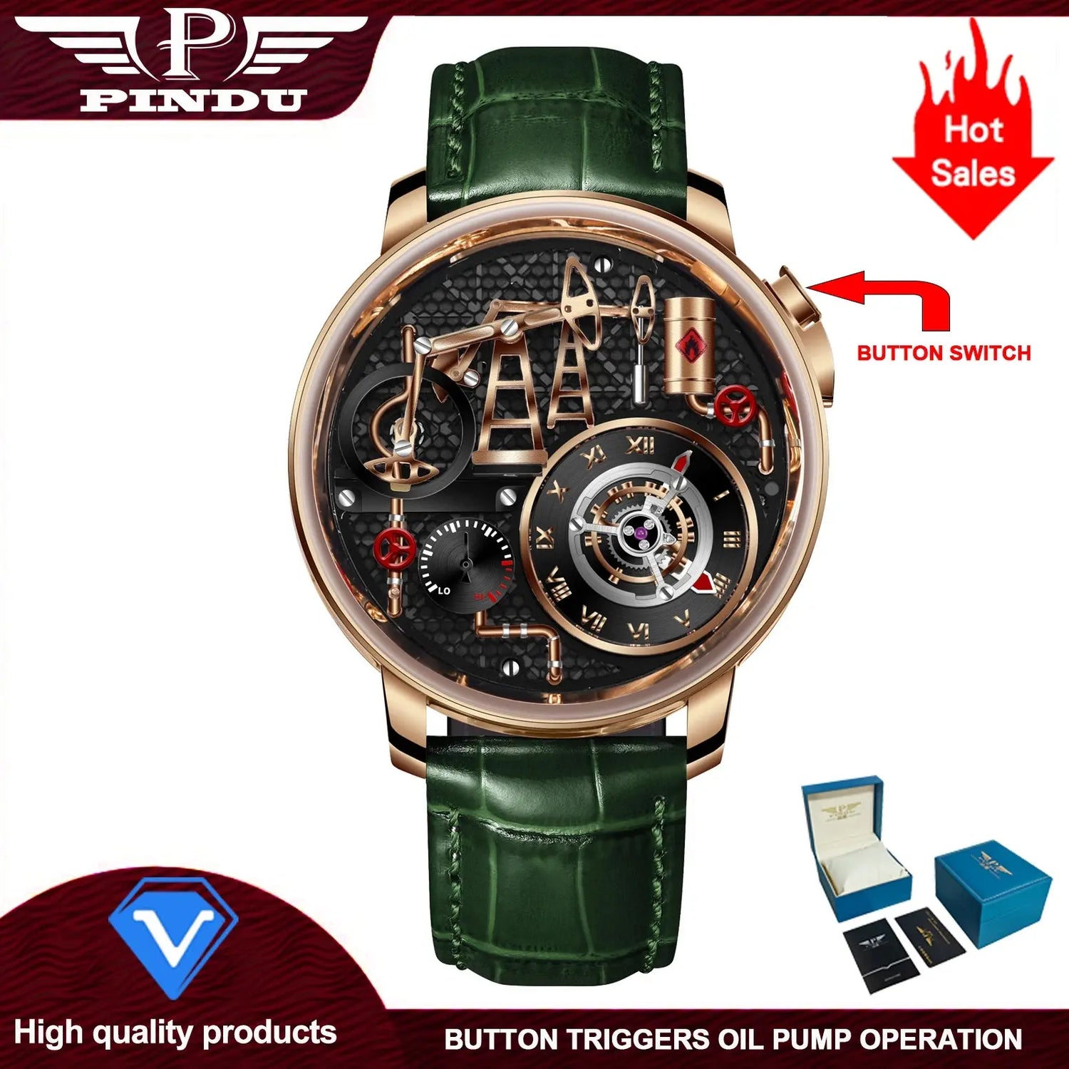 Button Oil Pump Swiss Quartz 762 Movement Sapphire - Inspirational Watches