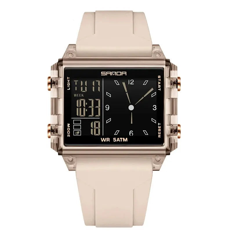 Square Dual Time Electronic Watch Waterproof - Inspirational Watches