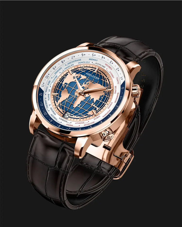 World Time Automatic Mechanical Calendar Stainless Steel Inspirational Watches