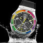PINDU Watches High Quality Luxury Color Diamond Mechanical Watch For Men Waterproof Stainless Steel Silicone Strap Fashion Watch Inspirational Watches