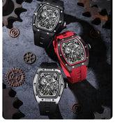 Mechanical Watch for Men Fashion Sport Analog Automatic Wristwatch Skeleton Stainless 50M Waterproof Watches with Tonneau Dial Inspirational Watches