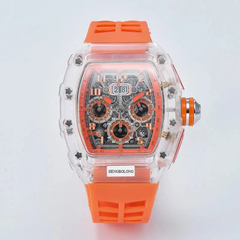 six-pin multi-functional running second engraving hollow quartz watch - Inspirational Watches