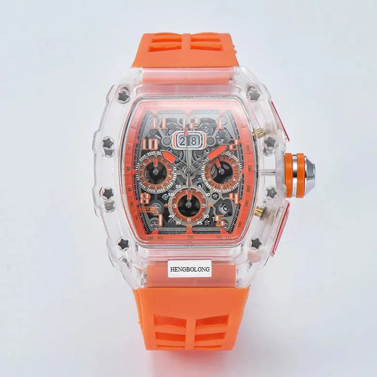 six-pin multi-functional running second engraving hollow quartz watch - Inspirational Watches
