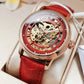 Augulas Genuine Hollow-Out Diamond-Encrusted Fully Automatic Mechanical Watch for Women, Fashionable and Simple, Luminous Waterproof Watch for Female Students, Trendy, the Best Gift for Her, No Battery Needed Inspirational Watches