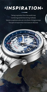 World Time Original Automatic Mechanical High Quality Sapphire Inspirational Watches