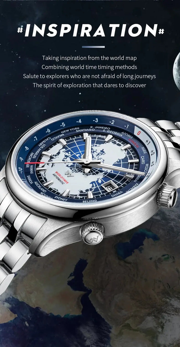 World Time Original Automatic Mechanical High Quality Sapphire Inspirational Watches