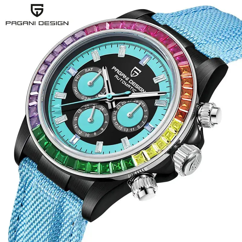 Automatic Mechanical Watch 40MM Rainbow Circle Multifunction Wristwatch Inspirational Watches