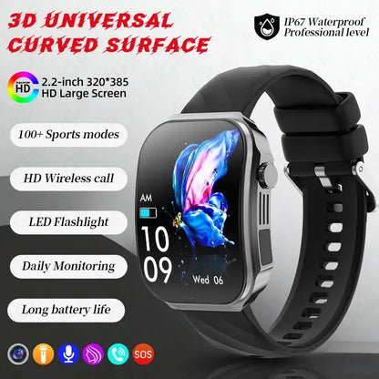 LIGE New 2.2-inch 3D Curved Screen Smart Watch With LED Light Thermometer Health Monitor Smartwatch BT Call Sports Fitness Watch Inspirational Watches