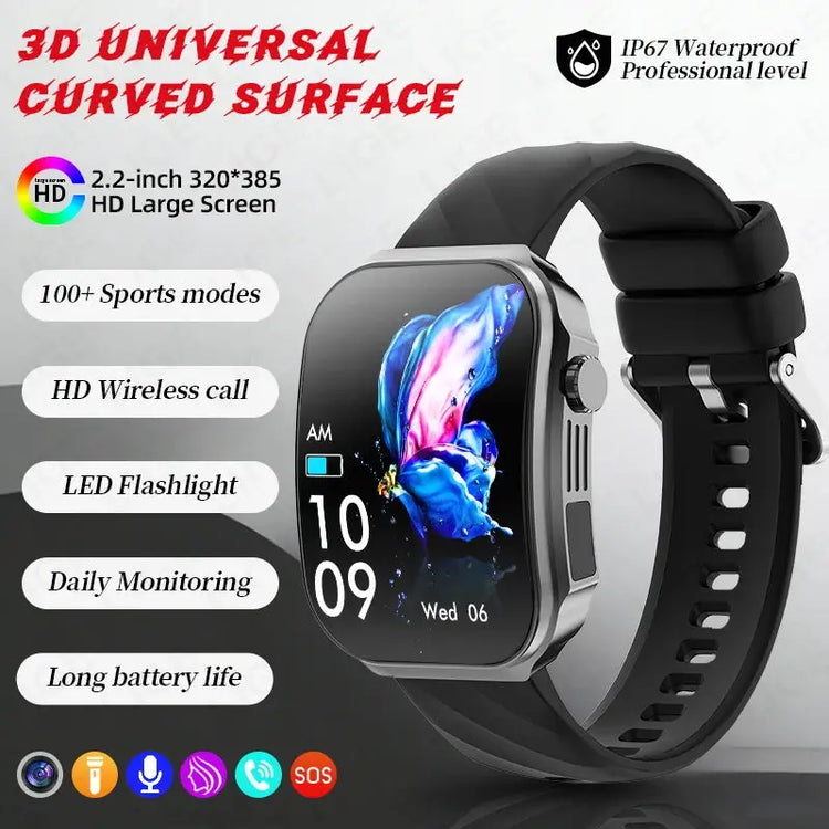 LIGE New 2.2-inch 3D Curved Screen Smart Watch With LED Light Thermometer Health Monitor Smartwatch BT Call Sports Fitness Watch Inspirational Watches