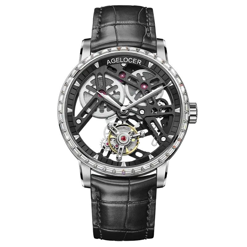 AGELOCER Original Tourbillon Watch Fashion Men's Business Formal Luxury Skeleton Manual Mechanical Watch Birthday Gift for Men Inspirational Watches