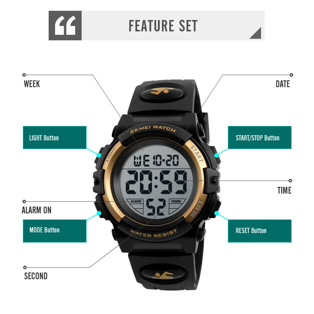 LED light Display Digital Alarm Clock 5Bar Waterproof Kids Sports Watch Inspirational Watches