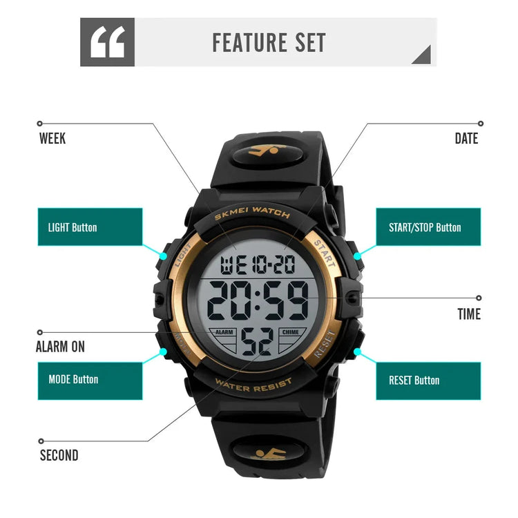 LED light Display Digital Alarm Clock 5Bar Waterproof Kids Sports Watch Inspirational Watches
