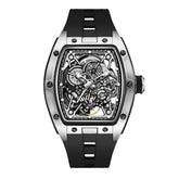 Mechanical Watch for Men Fashion Sport Analog Automatic Wristwatch Skeleton Stainless 50M Waterproof Watches with Tonneau Dial Inspirational Watches